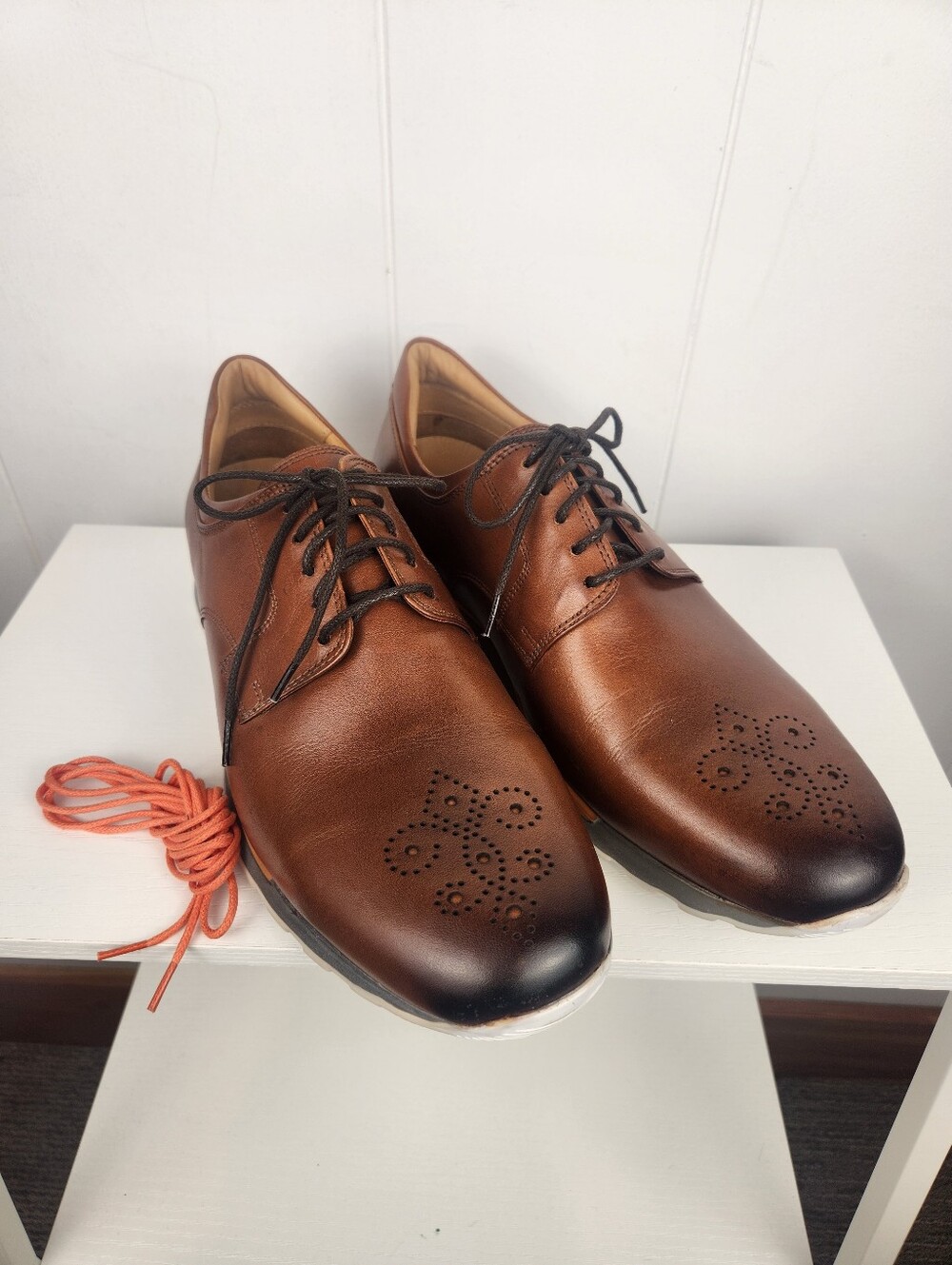 Brogue Toe Brown Leather Dress Shoes Mens 44/10.5 Orange Laces Brasil Adonis